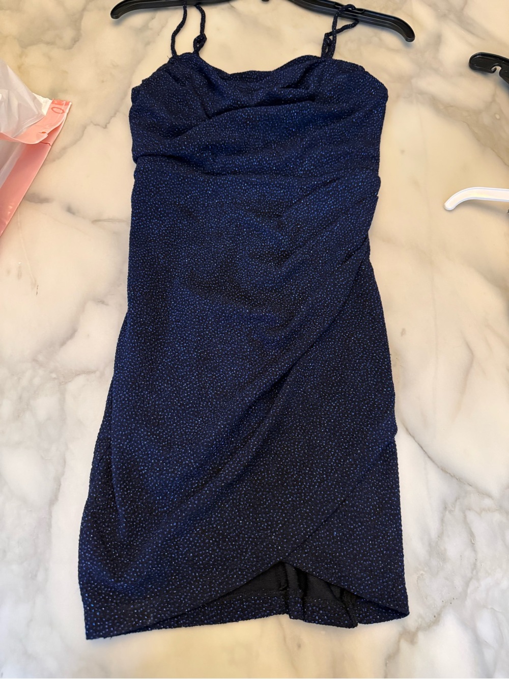 Lulu's Navy Sparkle Cowl Slip Mini Dress